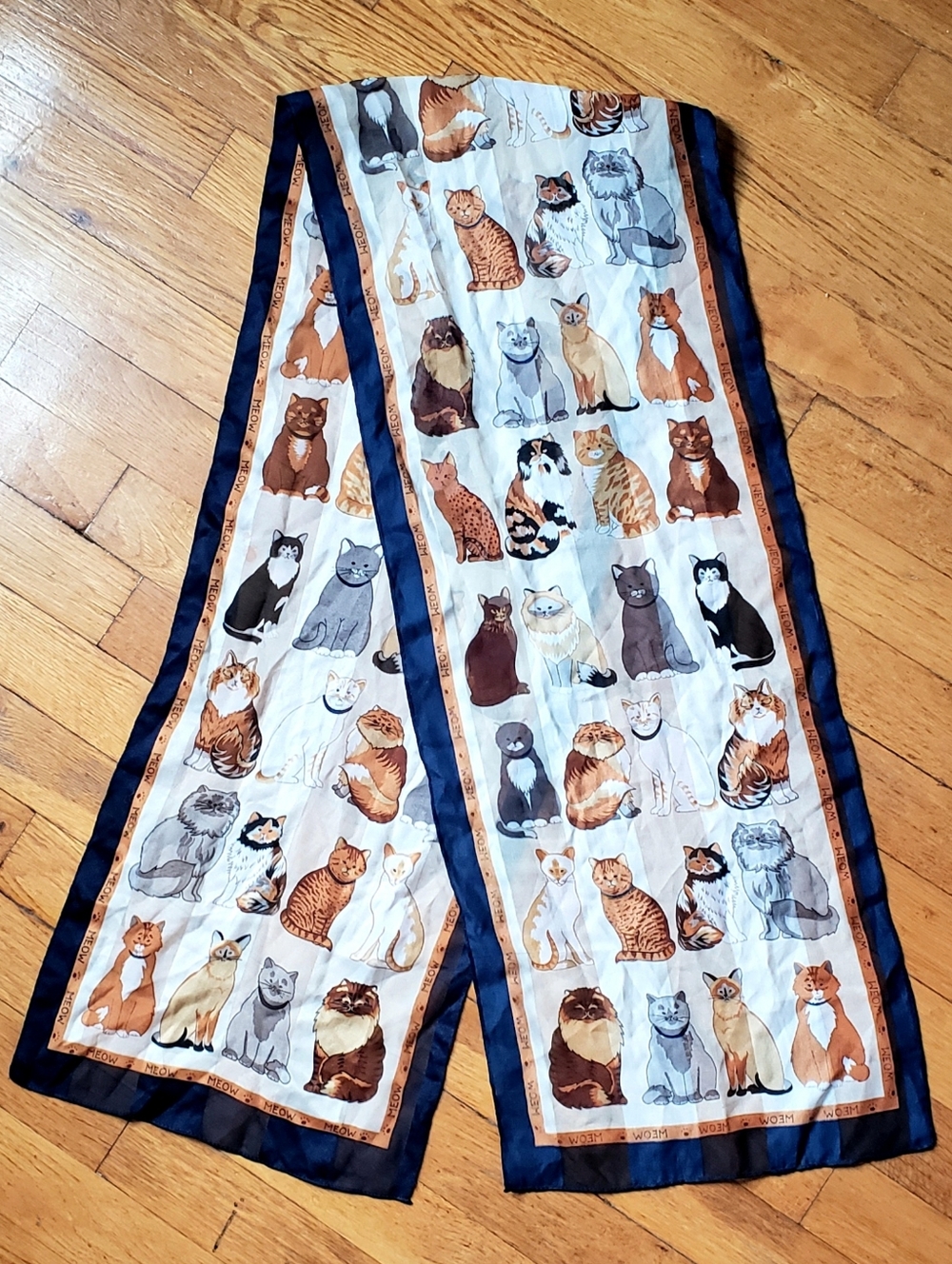 Vintage Basha Cat Kitten Pet Lovers lightweight sheer Print Summer Scarf Meow